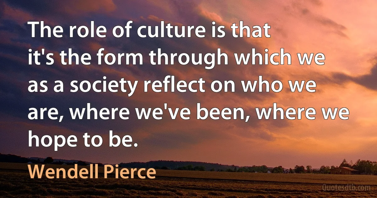 The role of culture is that it's the form through which we as a society reflect on who we are, where we've been, where we hope to be. (Wendell Pierce)