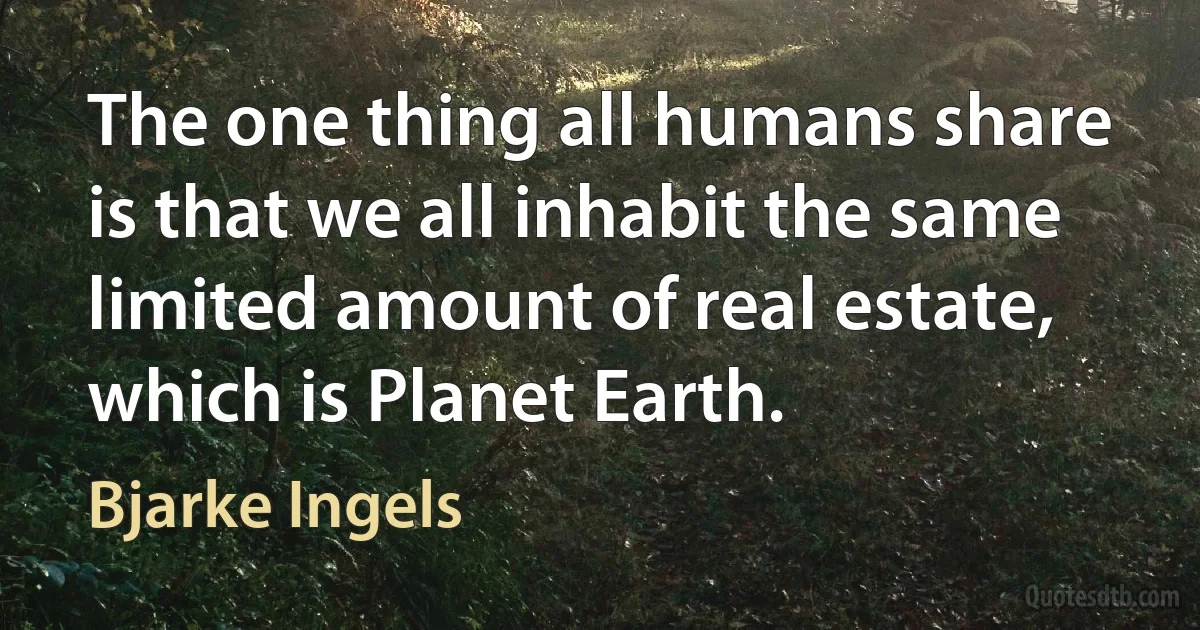 The one thing all humans share is that we all inhabit the same limited amount of real estate, which is Planet Earth. (Bjarke Ingels)