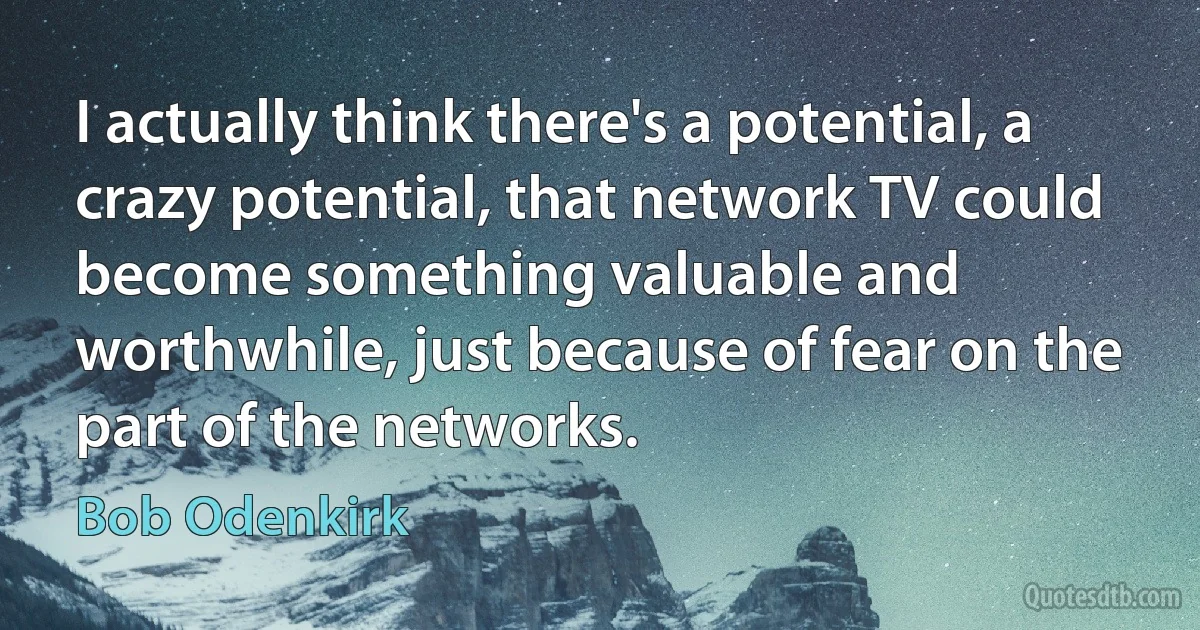 I actually think there's a potential, a crazy potential, that network TV could become something valuable and worthwhile, just because of fear on the part of the networks. (Bob Odenkirk)