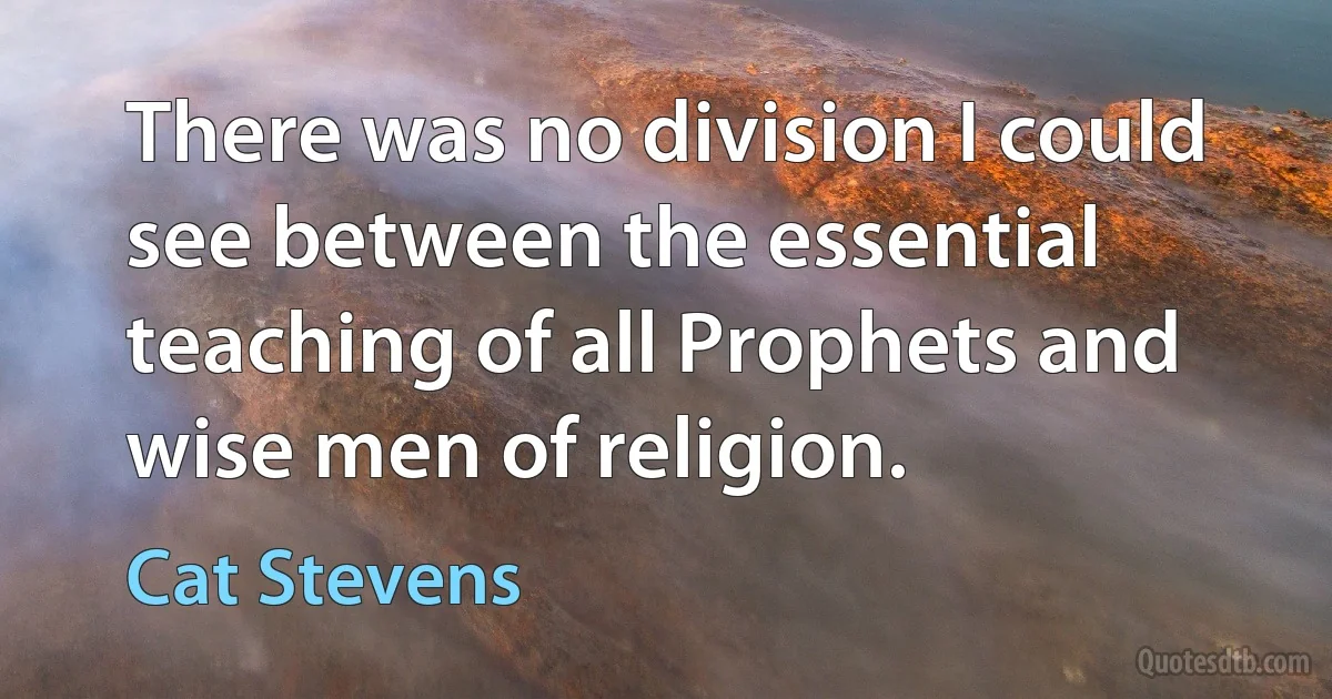 There was no division I could see between the essential teaching of all Prophets and wise men of religion. (Cat Stevens)