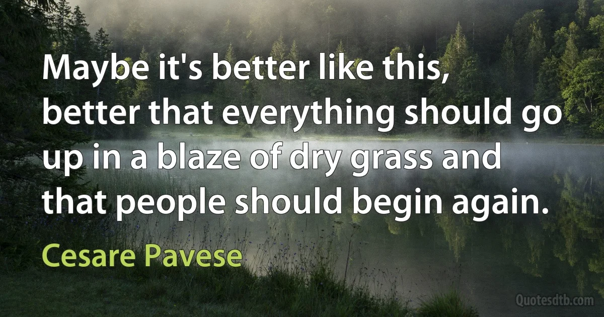 Maybe it's better like this, better that everything should go up in a blaze of dry grass and that people should begin again. (Cesare Pavese)