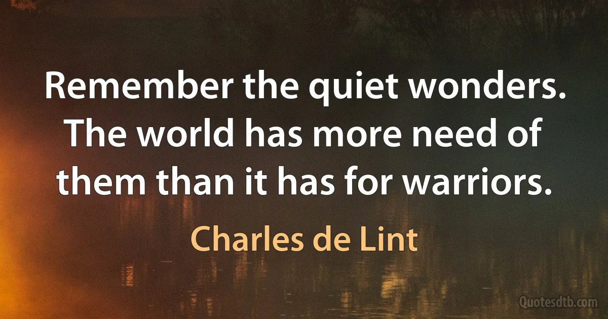 Remember the quiet wonders. The world has more need of them than it has for warriors. (Charles de Lint)