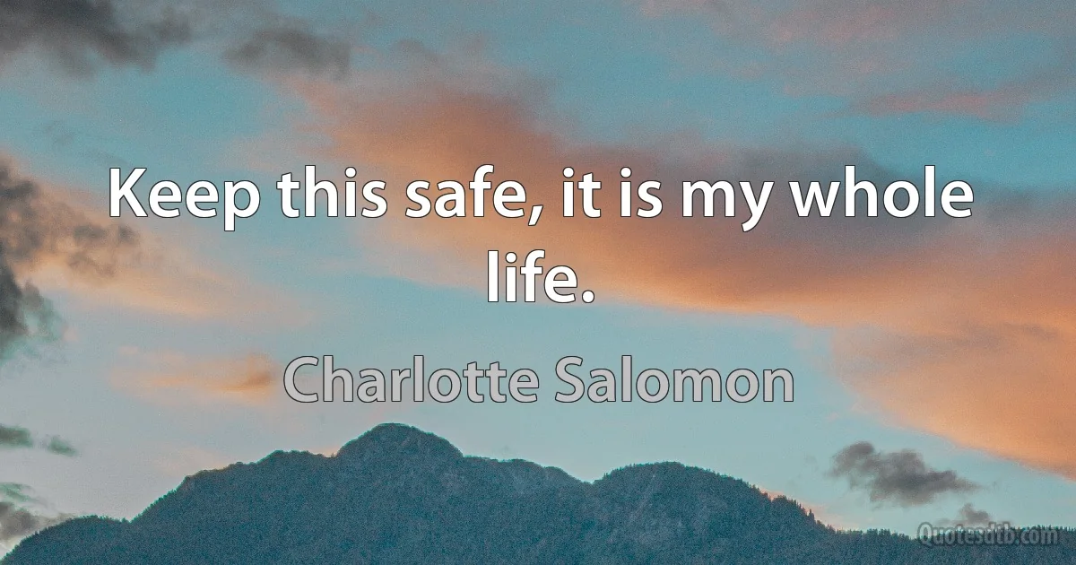 Keep this safe, it is my whole life. (Charlotte Salomon)