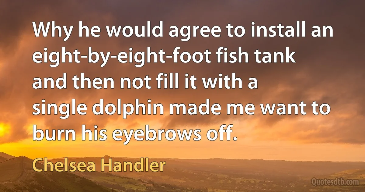 Why he would agree to install an eight-by-eight-foot fish tank and then not fill it with a single dolphin made me want to burn his eyebrows off. (Chelsea Handler)