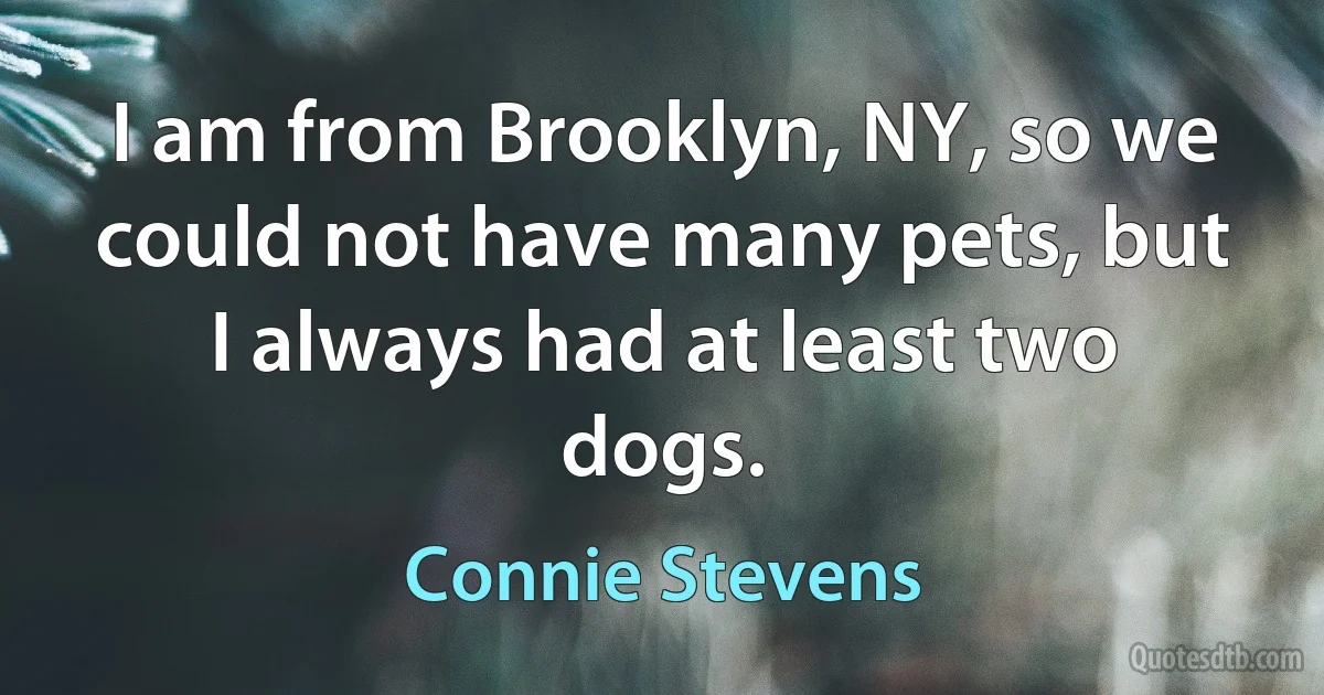 I am from Brooklyn, NY, so we could not have many pets, but I always had at least two dogs. (Connie Stevens)