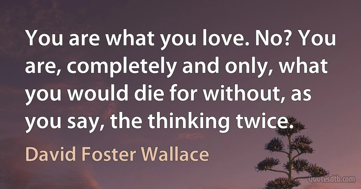 You are what you love. No? You are, completely and only, what you would die for without, as you say, the thinking twice. (David Foster Wallace)