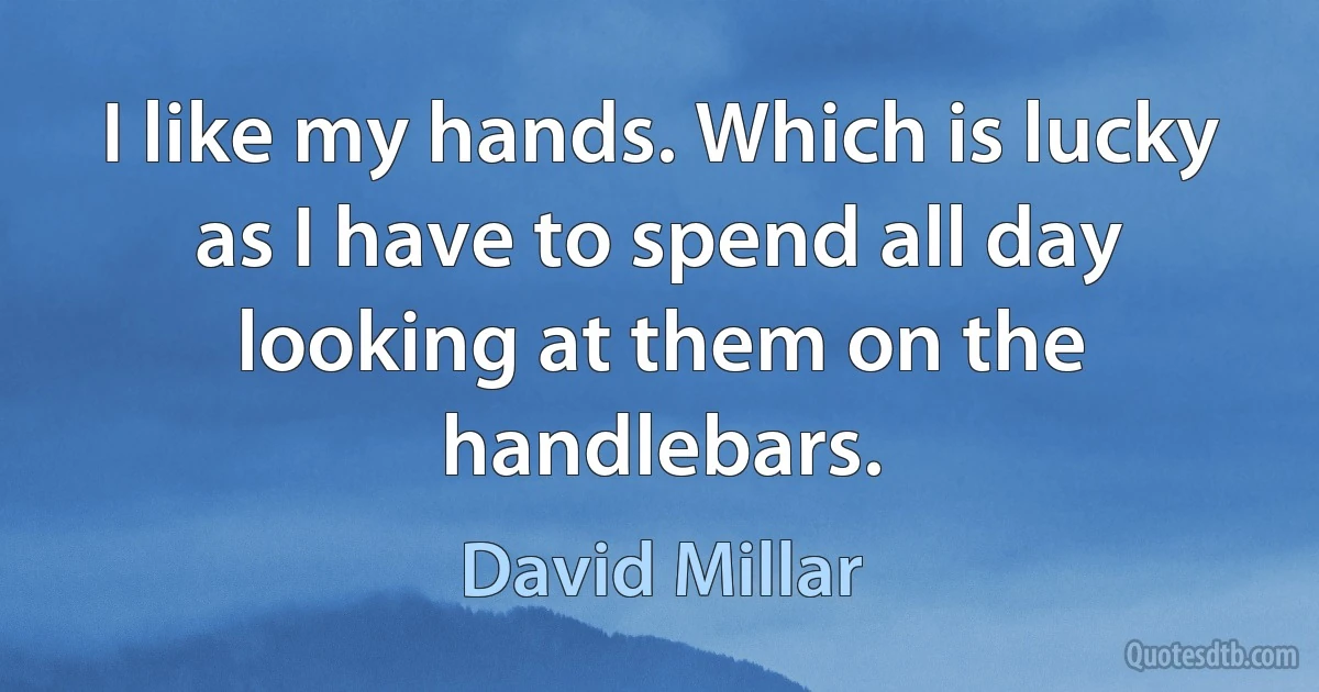 I like my hands. Which is lucky as I have to spend all day looking at them on the handlebars. (David Millar)