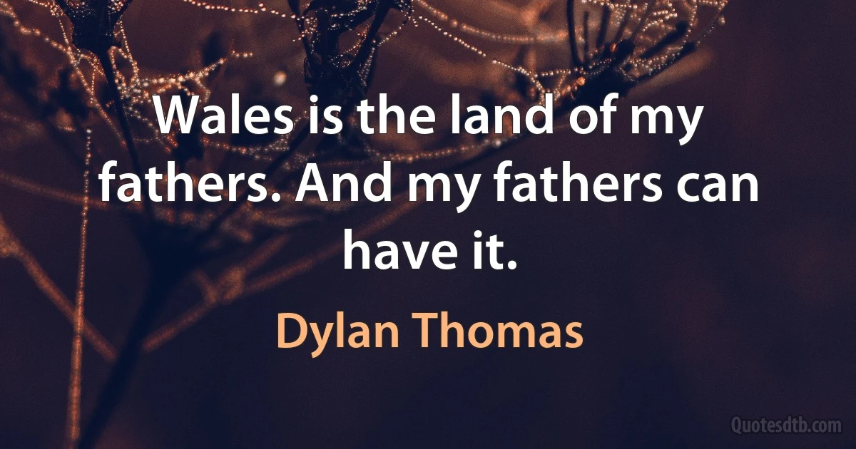 Wales is the land of my fathers. And my fathers can have it. (Dylan Thomas)