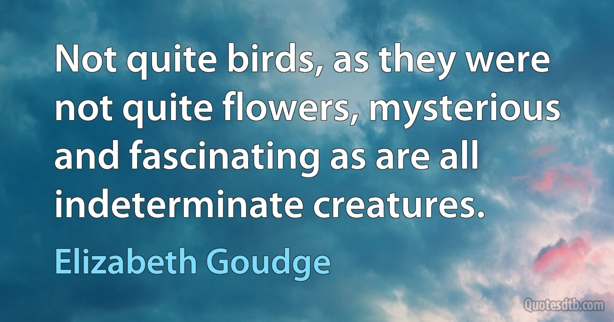 Not quite birds, as they were not quite flowers, mysterious and fascinating as are all indeterminate creatures. (Elizabeth Goudge)