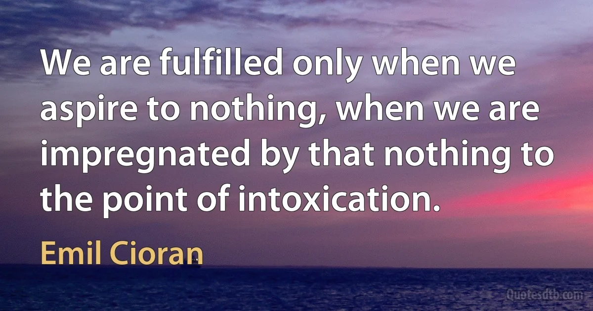 We are fulfilled only when we aspire to nothing, when we are impregnated by that nothing to the point of intoxication. (Emil Cioran)