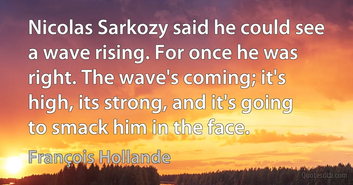 Nicolas Sarkozy said he could see a wave rising. For once he was right. The wave's coming; it's high, its strong, and it's going to smack him in the face. (François Hollande)