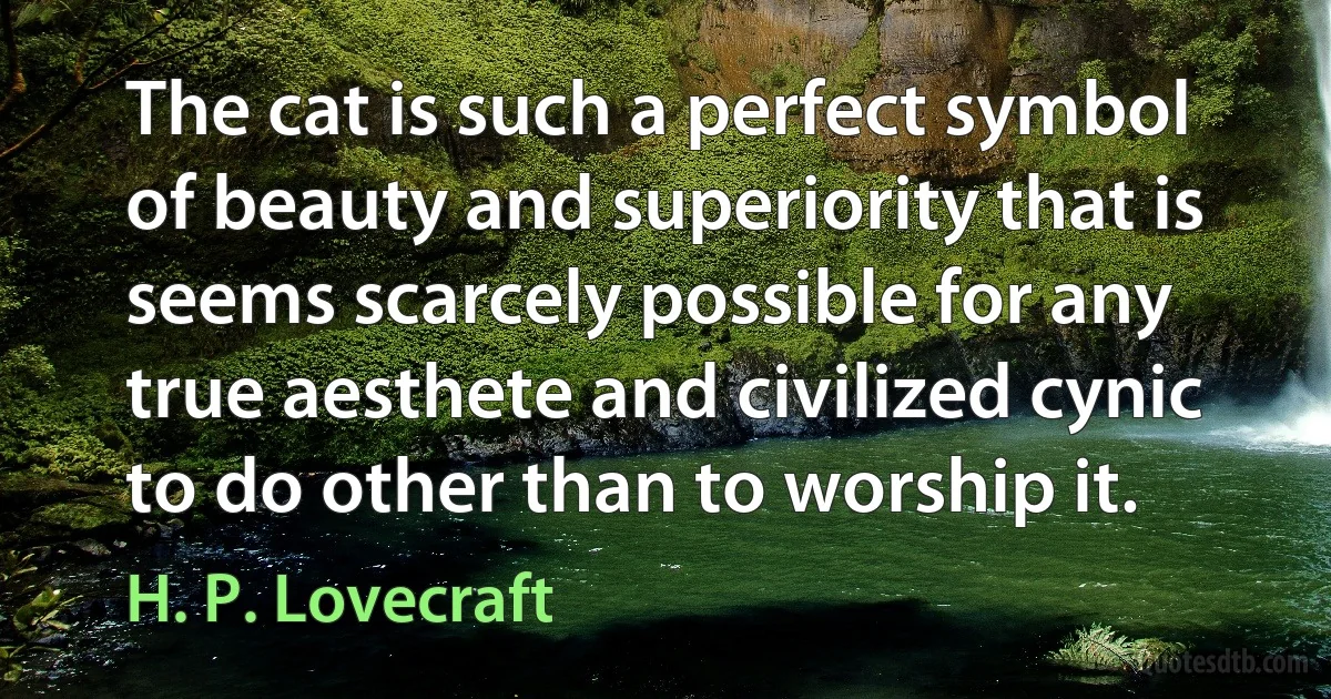 The cat is such a perfect symbol of beauty and superiority that is seems scarcely possible for any true aesthete and civilized cynic to do other than to worship it. (H. P. Lovecraft)