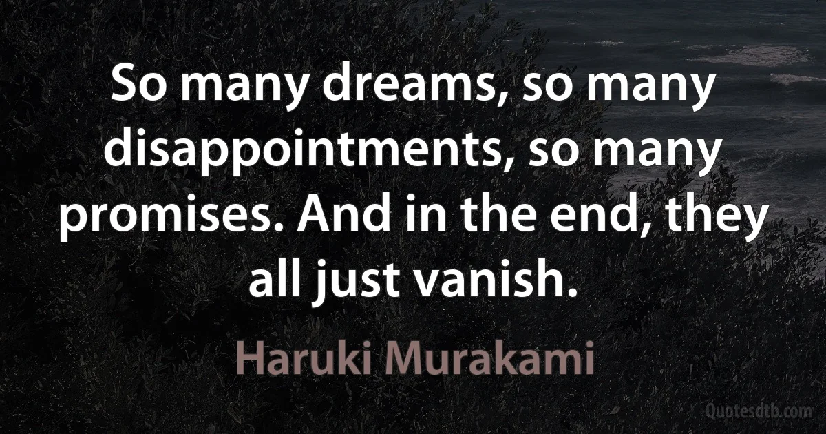 So many dreams, so many disappointments, so many promises. And in the end, they all just vanish. (Haruki Murakami)