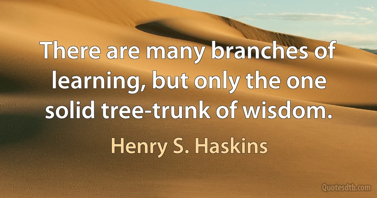 There are many branches of learning, but only the one solid tree-trunk of wisdom. (Henry S. Haskins)