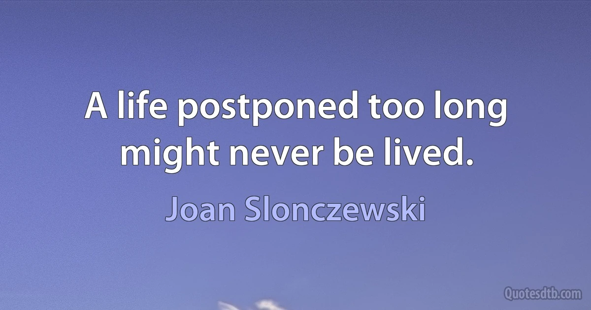 A life postponed too long might never be lived. (Joan Slonczewski)