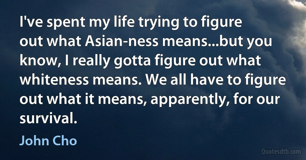 I've spent my life trying to figure out what Asian-ness means...but you know, I really gotta figure out what whiteness means. We all have to figure out what it means, apparently, for our survival. (John Cho)