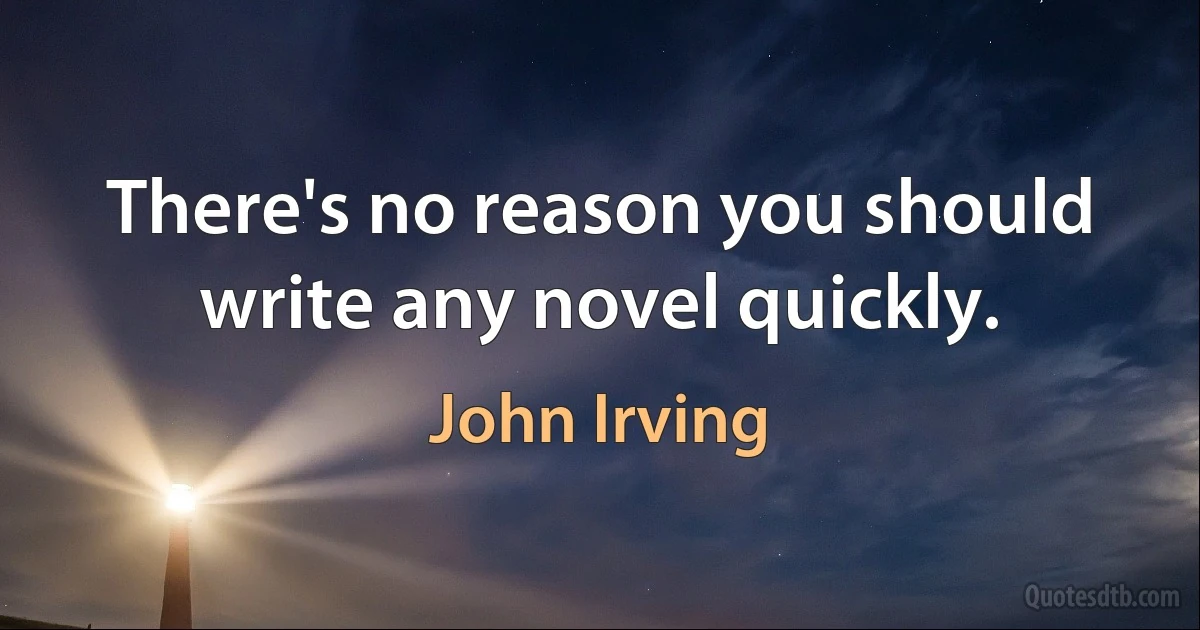 There's no reason you should write any novel quickly. (John Irving)