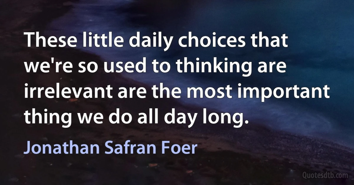 These little daily choices that we're so used to thinking are irrelevant are the most important thing we do all day long. (Jonathan Safran Foer)