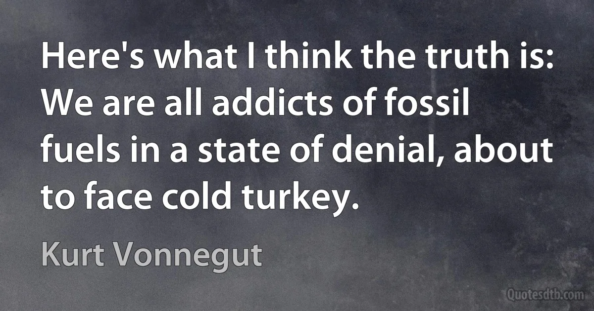 Here's what I think the truth is: We are all addicts of fossil fuels in a state of denial, about to face cold turkey. (Kurt Vonnegut)