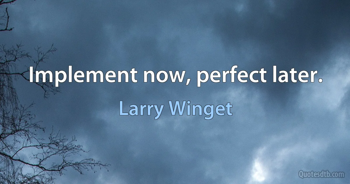 Implement now, perfect later. (Larry Winget)