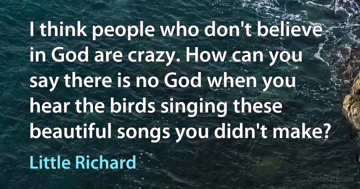 I think people who don't believe in God are crazy. How can you say there is no God when you hear the birds singing these beautiful songs you didn't make? (Little Richard)