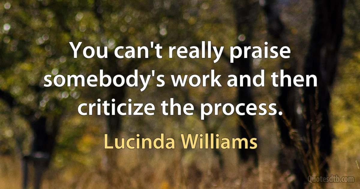 You can't really praise somebody's work and then criticize the process. (Lucinda Williams)