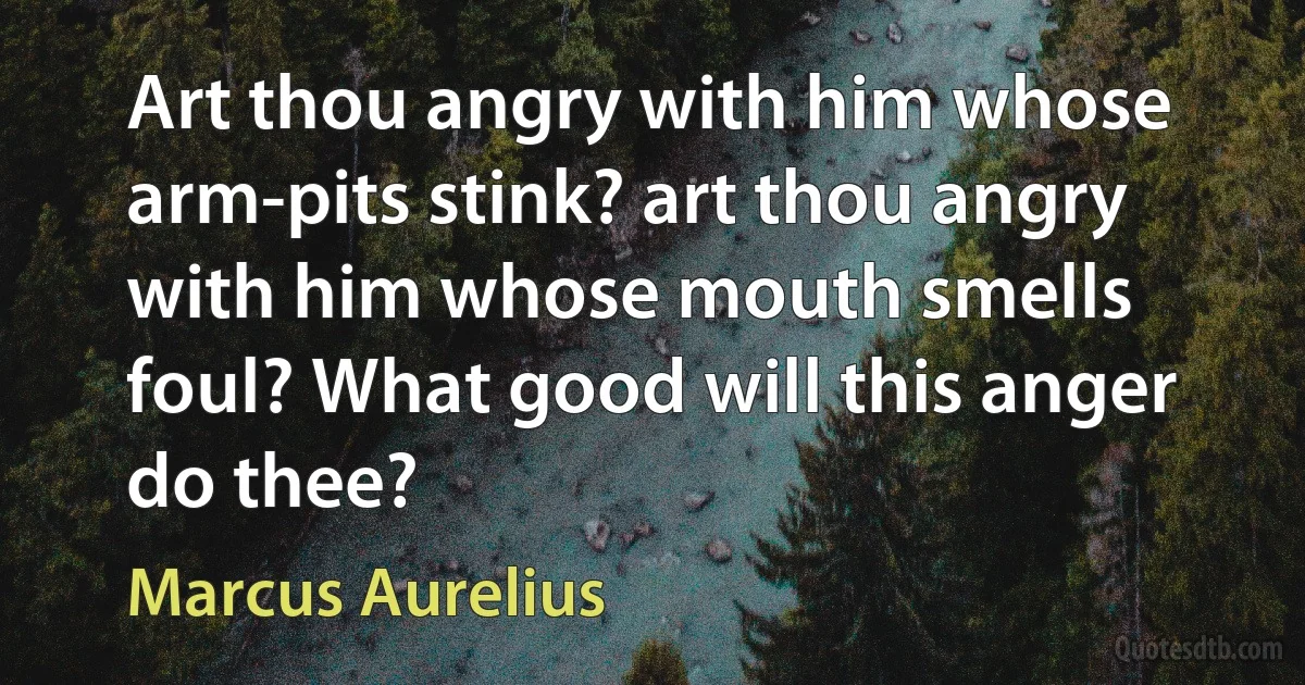 Art thou angry with him whose arm-pits stink? art thou angry with him whose mouth smells foul? What good will this anger do thee? (Marcus Aurelius)