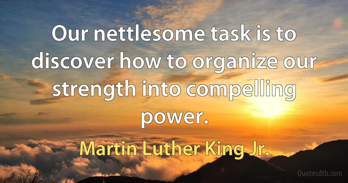 Our nettlesome task is to discover how to organize our strength into compelling power. (Martin Luther King Jr.)