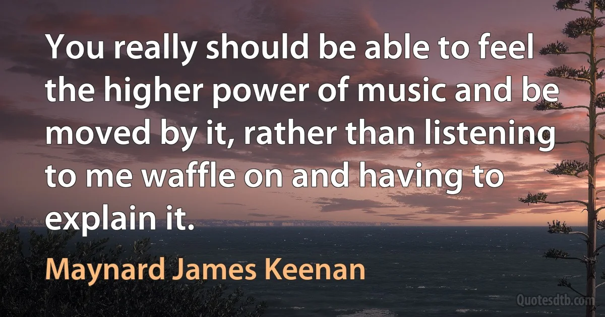 You really should be able to feel the higher power of music and be moved by it, rather than listening to me waffle on and having to explain it. (Maynard James Keenan)