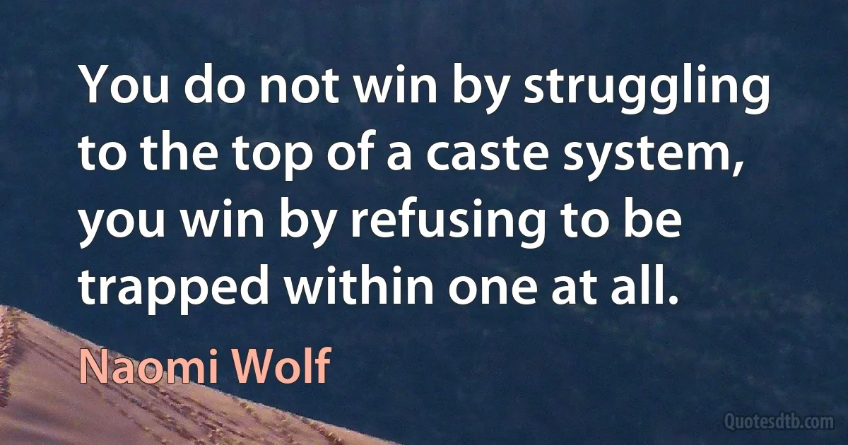 You do not win by struggling to the top of a caste system, you win by refusing to be trapped within one at all. (Naomi Wolf)