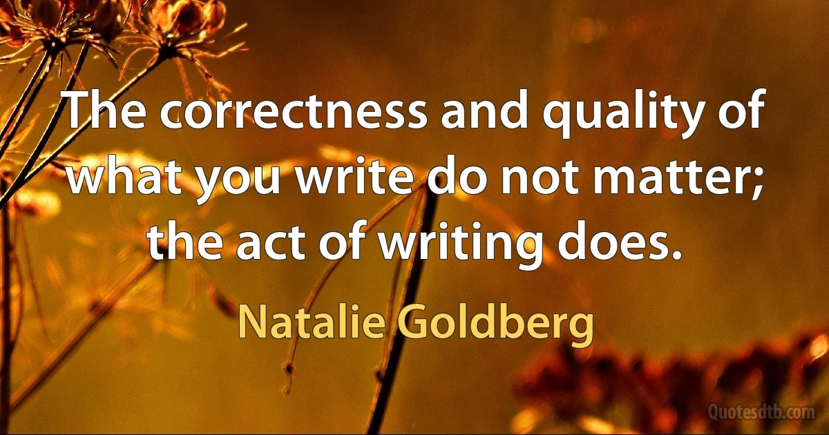 The correctness and quality of what you write do not matter; the act of writing does. (Natalie Goldberg)