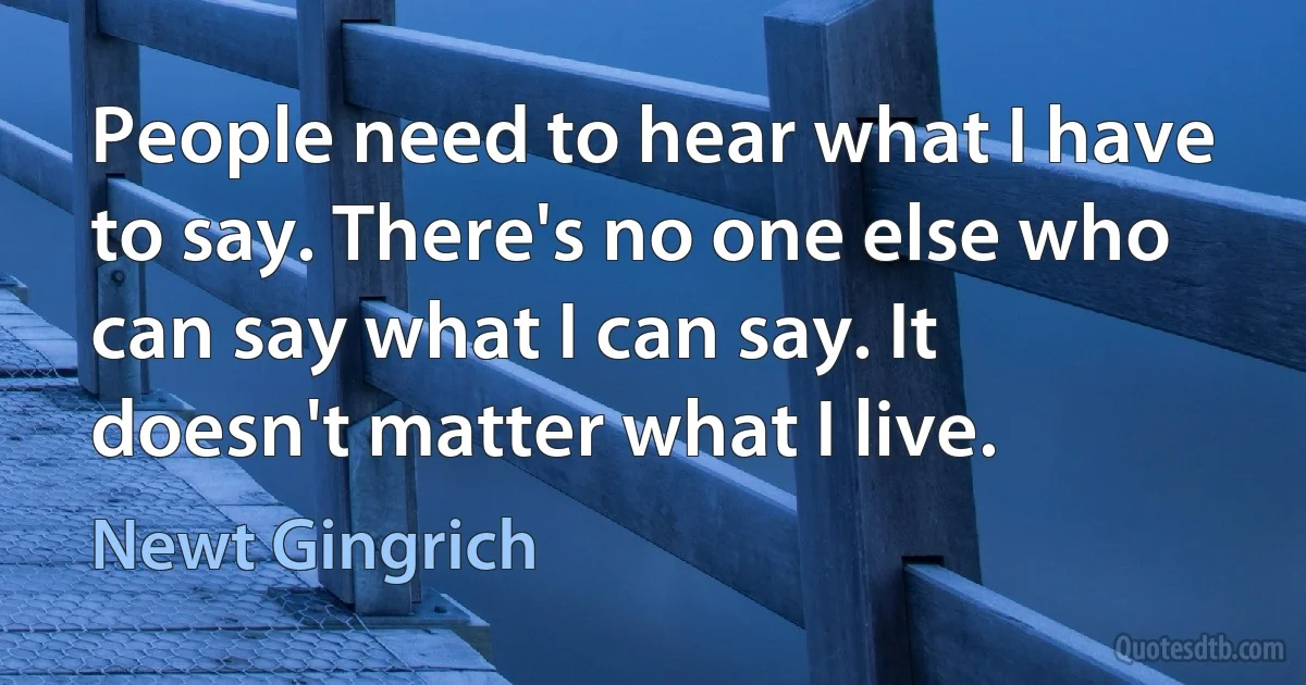 People need to hear what I have to say. There's no one else who can say what I can say. It doesn't matter what I live. (Newt Gingrich)