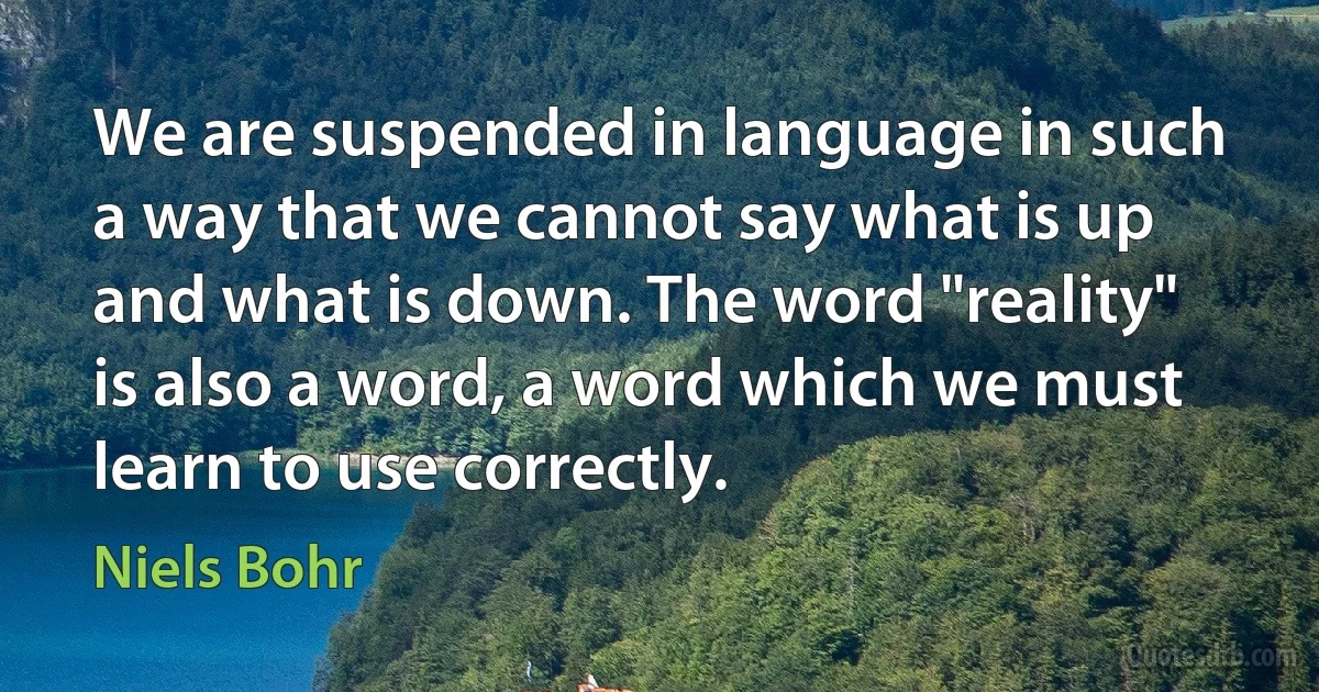 We are suspended in language in such a way that we cannot say what is up and what is down. The word "reality" is also a word, a word which we must learn to use correctly. (Niels Bohr)