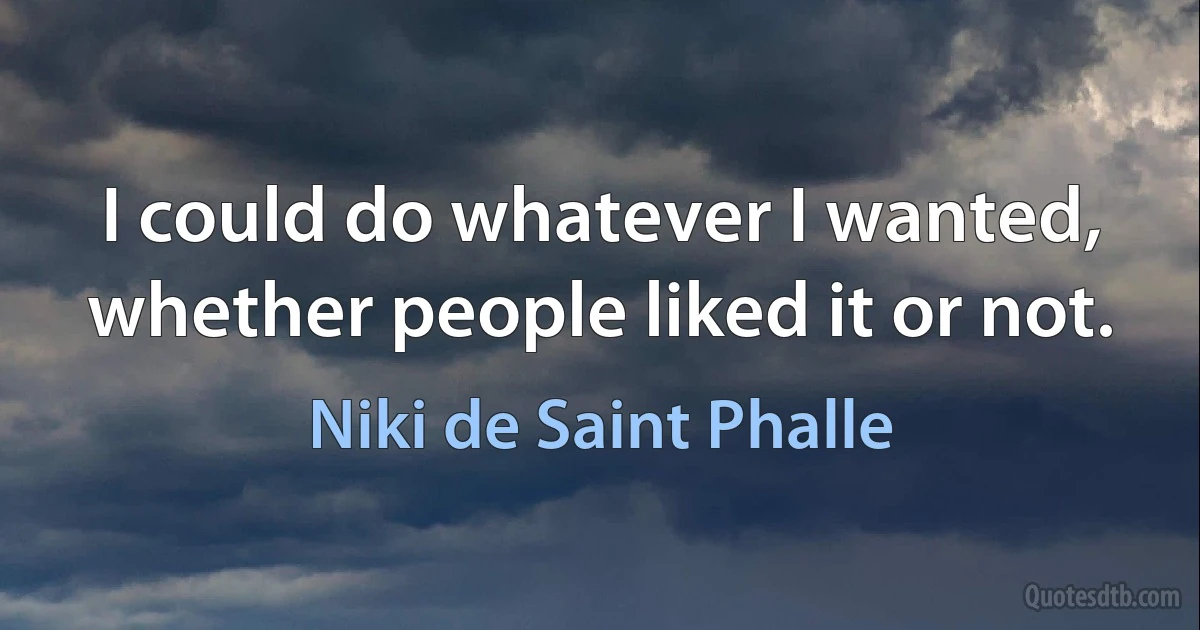 I could do whatever I wanted, whether people liked it or not. (Niki de Saint Phalle)