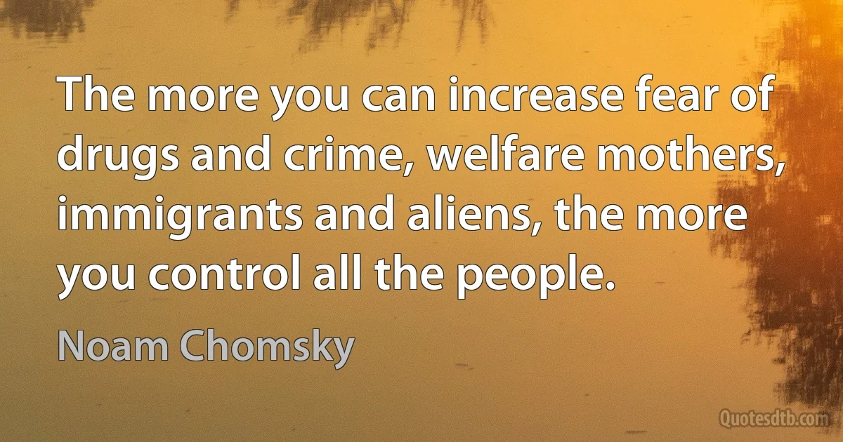 The more you can increase fear of drugs and crime, welfare mothers, immigrants and aliens, the more you control all the people. (Noam Chomsky)