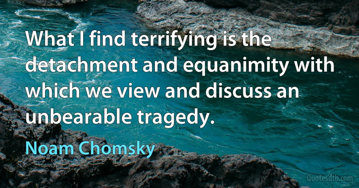 What I find terrifying is the detachment and equanimity with which we view and discuss an unbearable tragedy. (Noam Chomsky)