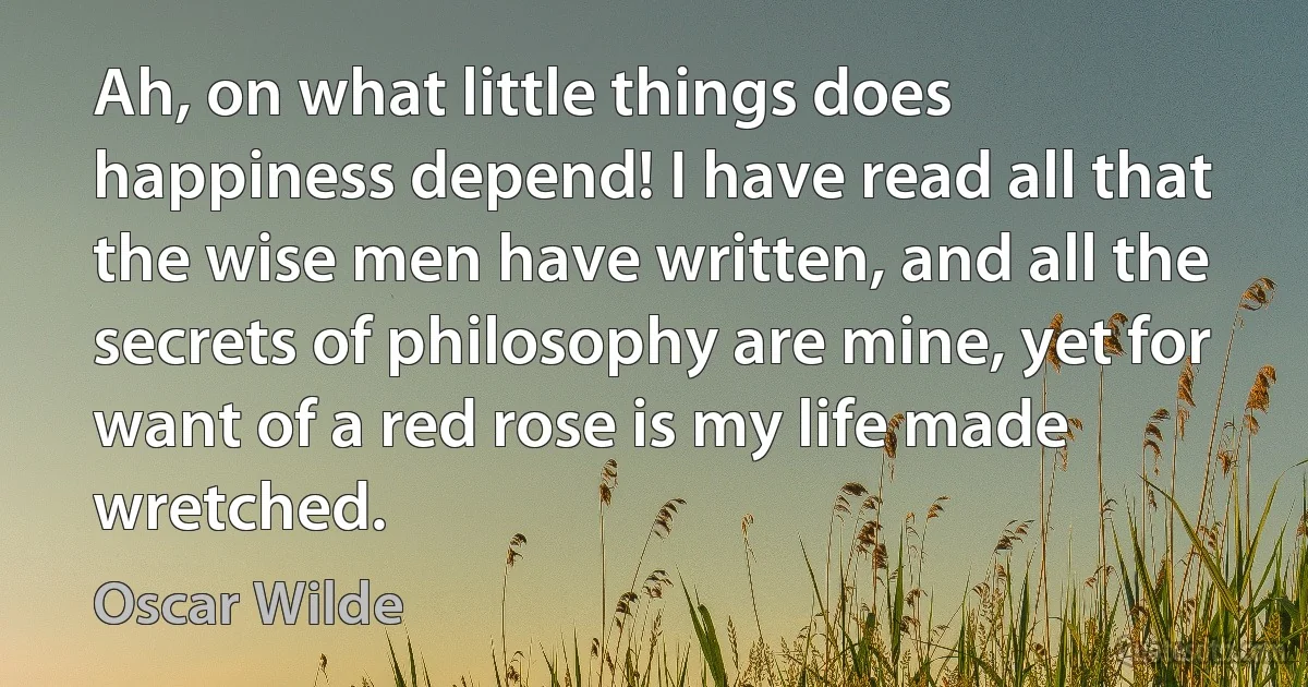 Ah, on what little things does happiness depend! I have read all that the wise men have written, and all the secrets of philosophy are mine, yet for want of a red rose is my life made wretched. (Oscar Wilde)