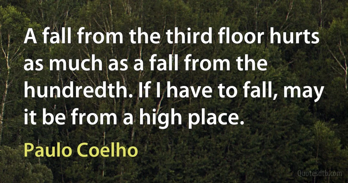 A fall from the third floor hurts as much as a fall from the hundredth. If I have to fall, may it be from a high place. (Paulo Coelho)