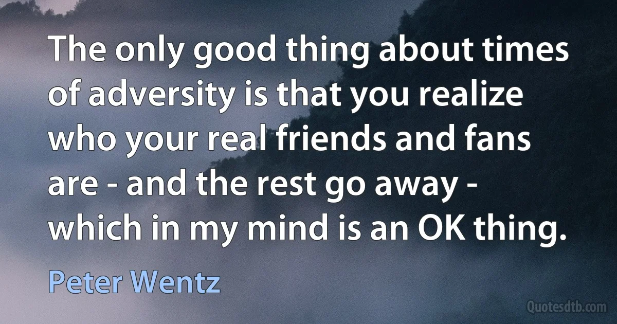 The only good thing about times of adversity is that you realize who your real friends and fans are - and the rest go away - which in my mind is an OK thing. (Peter Wentz)