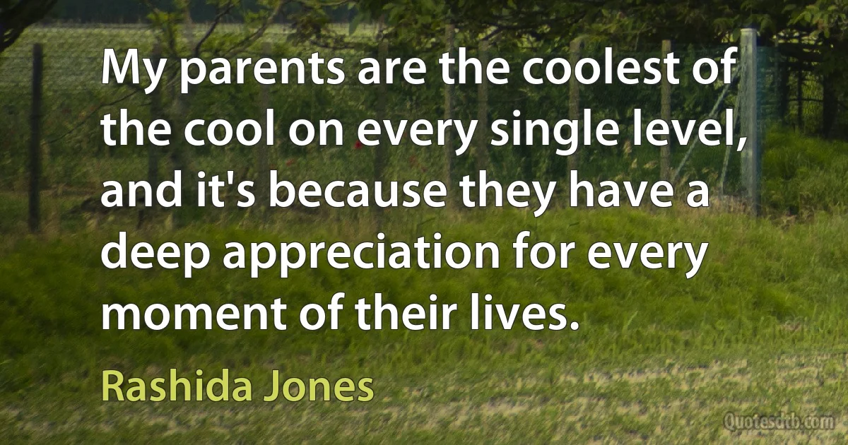 My parents are the coolest of the cool on every single level, and it's because they have a deep appreciation for every moment of their lives. (Rashida Jones)