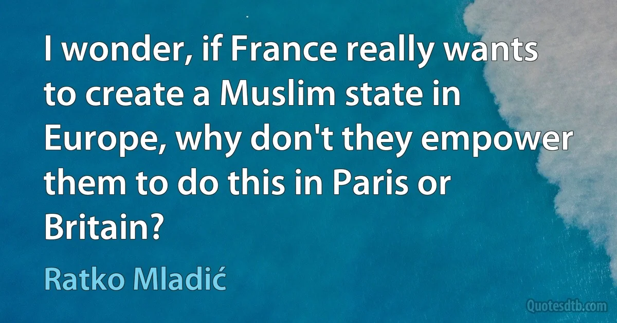 I wonder, if France really wants to create a Muslim state in Europe, why don't they empower them to do this in Paris or Britain? (Ratko Mladić)