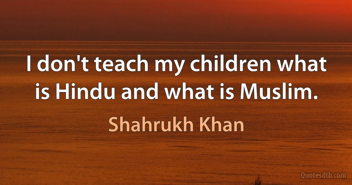 I don't teach my children what is Hindu and what is Muslim. (Shahrukh Khan)