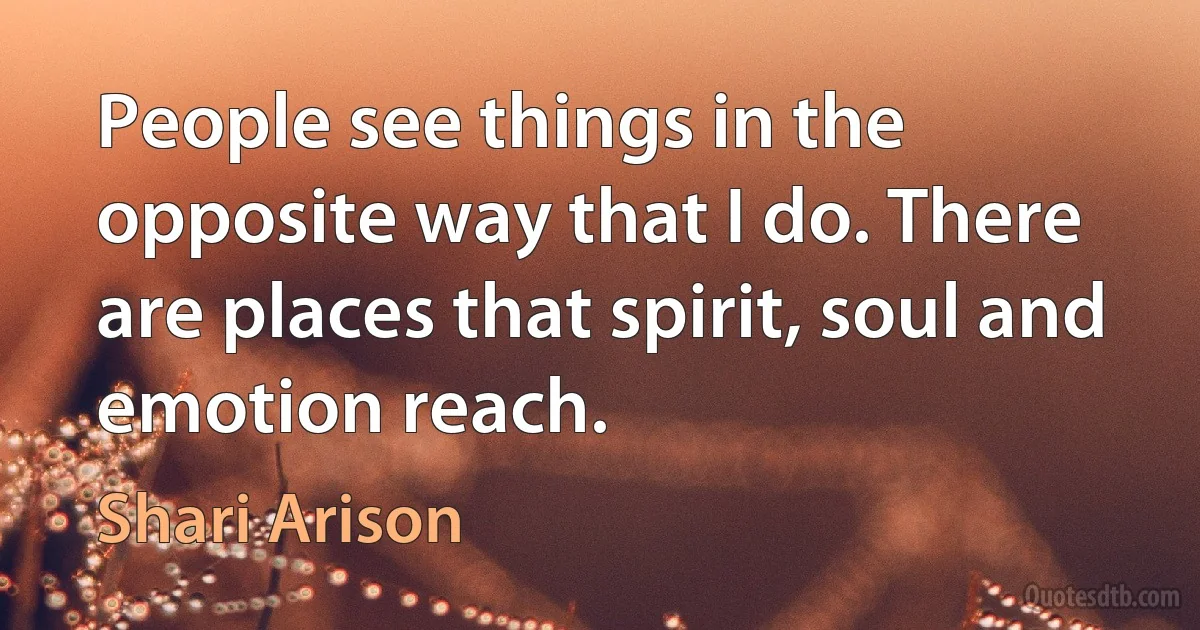 People see things in the opposite way that I do. There are places that spirit, soul and emotion reach. (Shari Arison)