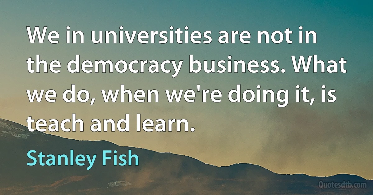 We in universities are not in the democracy business. What we do, when we're doing it, is teach and learn. (Stanley Fish)