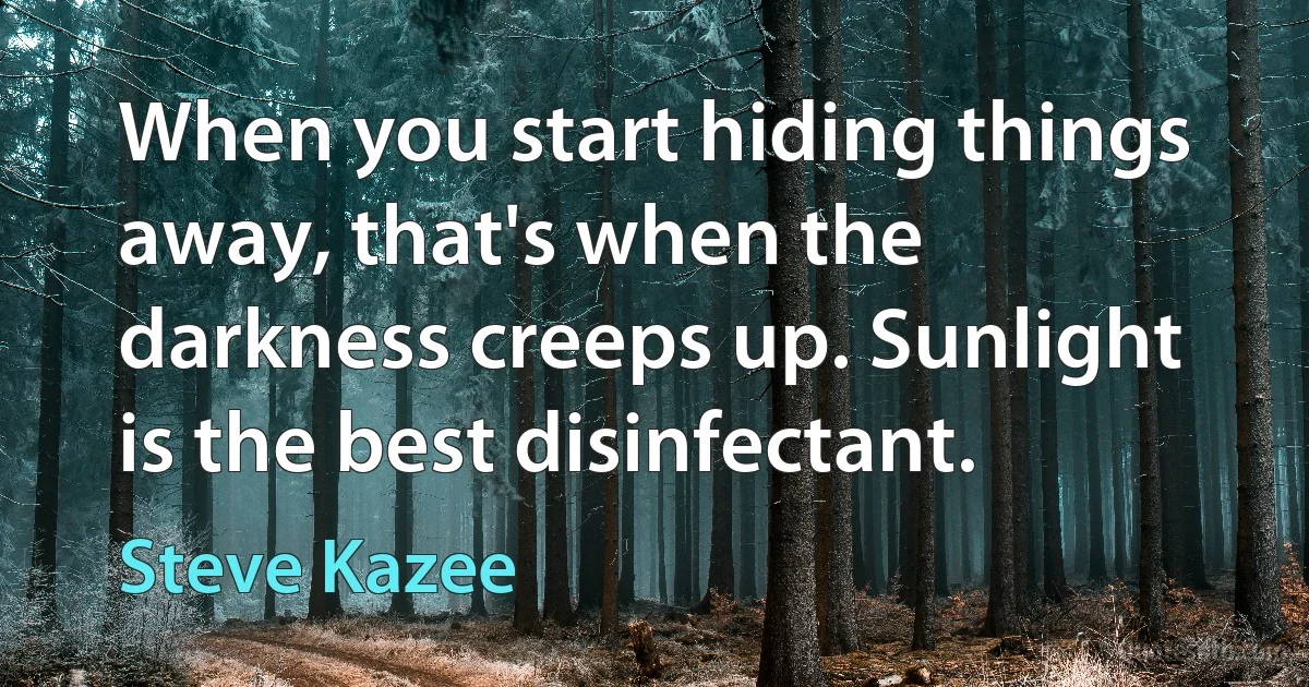 When you start hiding things away, that's when the darkness creeps up. Sunlight is the best disinfectant. (Steve Kazee)