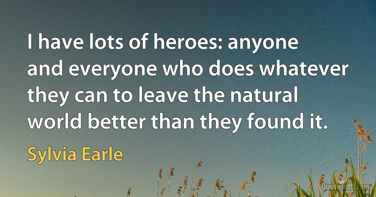 I have lots of heroes: anyone and everyone who does whatever they can to leave the natural world better than they found it. (Sylvia Earle)