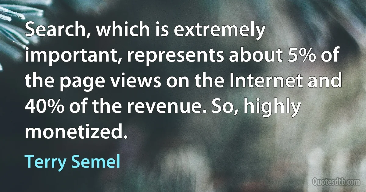 Search, which is extremely important, represents about 5% of the page views on the Internet and 40% of the revenue. So, highly monetized. (Terry Semel)