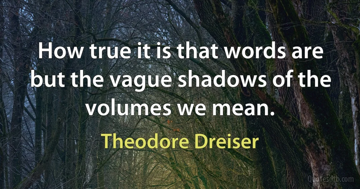 How true it is that words are but the vague shadows of the volumes we mean. (Theodore Dreiser)