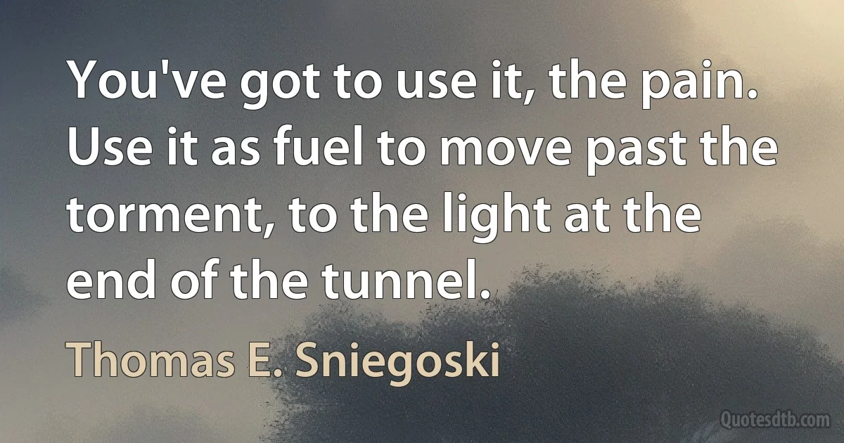 You've got to use it, the pain. Use it as fuel to move past the torment, to the light at the end of the tunnel. (Thomas E. Sniegoski)