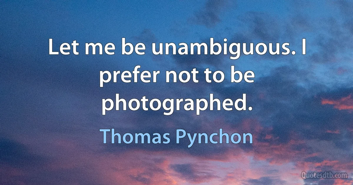 Let me be unambiguous. I prefer not to be photographed. (Thomas Pynchon)